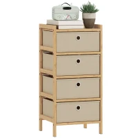 HOMCOM Chest of Drawers, 4 Fabric Drawers Narrow Dresser with Bamboo Frame, Cream White(m-10)