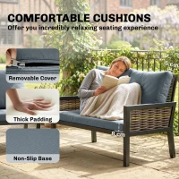 Outsunny 4 Seater Rattan Garden Furniture Set with 2 Armchairs, Loveseat, Coffee Table, Garden Sofa Set with Cushions, Grey(m-7)