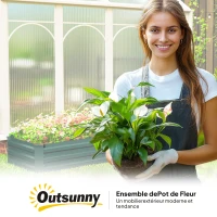 Outsunny Carré potager rectangulaire, lit de jardin surélevé en acier galvanisé, fond ouvert, 240 x 60 x 30 cm, vert(m-9)