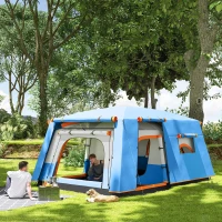 Outsunny Tente de camping familiale 4-5 personnes, tente tunnel imperméable, portes + fenêtres, 4,3 x 3 x 1,95 m, bleu(m-10)
