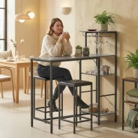 HOMCOM 3 Piece Breakfast Bar Table and Stools Set, Washed Grey(m-2)