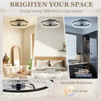 HOMCOM Ceiling Fan with Lights, Dimmable LED Mount Ceiling Fan Light with Remote App Control for Bedroom, Black(m-5)