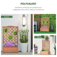 Outsunny Planter with Trellis, Flower Box, Raised Bed, for Climbing Plants, Vegetables, Flowers, Solid Wood, Indoor and Outdoor, Yard, Garden, Balcony, 70 x 28 x 117 cm, brown(m-4)