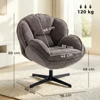 HOMCOM Fauteuil wingback moderne, fauteuil à accoudoirs en velours avec base étoile à quatre branches, ressorts en S, rotation 360°, gris(m-3)