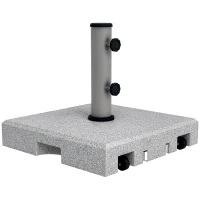 Outsunny Granite Parasol Base, 28kg Heavy Duty Square Umbrella Stand with Wheels, Retractable Handle, Stainless Steel Tube, Grey(m-10)