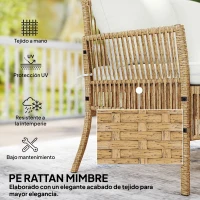 Outsunny Conjunto de Jardín Exterior de Ratán con 1 Sofá de 2 Plazas 1 Sofá Esquinera y 1 Mesa de Centro Tablero de Vidrio Crema(m-5)