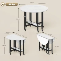 HOMCOM Folding Dining Table, Drop Leaf Table with Open Shelf, Rolling Kitchen Table for Dining Room, Small Spaces, White Marble(m-3)