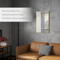 HOMCOM Wandspiegel, dekorativer Spiegel mit Metallrahmen, goldfarbene Streifen, Mehrschichtglas, 90B x 2T x 60H cm(m-4)