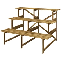 Outsunny Plantenetagere bloementrap plantenrek bloemenbank standaard 3 trappen vurenhout(m-11)