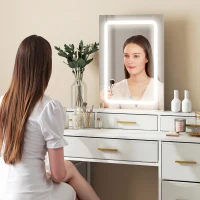 HOMCOM Multi-Storage Elegant Dressing Table, with LED Mirror - White(m-7)