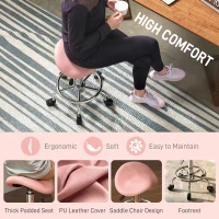 HOMCOM Salon Saddle Stool, Rolling Saddle Chair for Massage, Spa, Clinic, Beauty, Hairdressing and Tattoo, Pink(m-5)