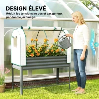 Outsunny Bac de Jardin sur Pieds en Métal avec Serre, Jardinière Surélevée avec Doublure et Étagère Inférieure, Gris Foncé(m-6)