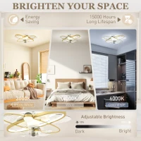 HOMCOM Ceiling Fan with Light and Remote, 3 Colour Temperatures, LED Mount Ceiling Fan Light for Bedroom, Gold Tone(m-5)