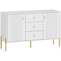 HOMCOM Aparador Moderno de 2 Puertas Aparador de Salón con 3 Cajones Estantes Ajustables Blanco 120x39,1x76 cm(m-1)