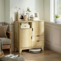 HOMCOM Buffet salon, meuble de rangement, 2 portes, 2 tiroirs, étagère réglable, compartiment ouvert, 80x40x90cm, bois naturel(m-10)