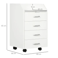 Vinsetto Office storage pedestal on wheels 4 sliding drawers MDF and particleboard dim. 40L x 36l x 65H cm white(m-3)