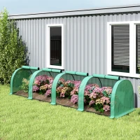 Outsunny Mini serre de jardin serre à tomates 4 x 1 x 0,80 m acier PE anti-UV 4 portes avec zip enroulables vert(m-8)