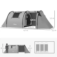 Outsunny Campingzelt für 3-4 Personen stabil wasserdicht Familienzelt mit Schlafzimmer Wohnzimmer 3000mm Wassersäule Grau(m-3)