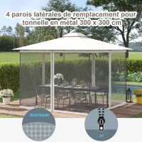 Outsunny Moustiquaires pour barnum de jardin 3 x 3 m - lot de 4 moustiquaires zippées + crochets d'attaches - polyester nylon(m-4)