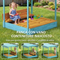AIYAPLAY Sabbiera per Bambini 3-6 Anni con Tettuccio Dinosauri, Sedute Pieghevoli, Coperchio e Fodera Inclusa, Sabbionaia per Bambini in Legno di Abete, 134.5x127.5x130 cm, Blu(m-4)