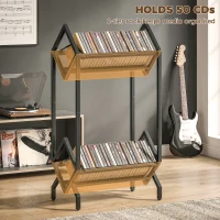 HOMCOM 50 CD Storage Rack, 2-Tier Metal CD Storage Unit, Free Standing, Easy to Assemble, Black(m-4)