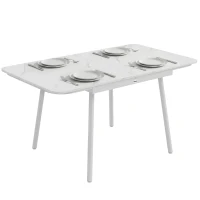 Outsunny Rechteckiger Gartentisch für 4-6 Personen, WPC-Tischplatte und Metallgestell, verstellbare Füße, 140x80x75cm, Weiß(m-8)