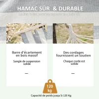 Outsunny Portable Travel Hammock Hippie Chic Style hammock fabric dim. 200L x 100l cm Cotton Polyester Striped ecru gray(m-5)