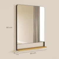 HOMCOM Wall Mirror with Wood Shelf - Black(m-3)