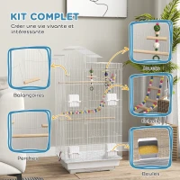 PawHut Cage à oiseaux 46 x 36 x 100 cm 4 mangeoires 3 perchoirs cage pour perruche calopsitte conure pinson canaris(m-4)