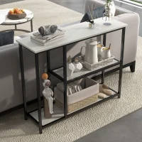 HOMCOM Console meuble 100 cm, table console 3 niveaux, plateaux en effet marbre, cadre en acier, blanc(m-10)