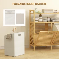 HOMCOM Double Tilt Out Bamboo Laundry Cabinet, Freestanding Bathroom Cabinet with 2 Removable Baskets, Natural(m-5)