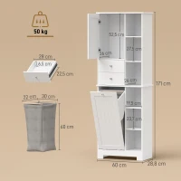 HOMCOM Armoire de Salle de Bains Blanche, Panier à Linge Basculant, Tiroirs(m-3)