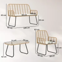 Outsunny 4 Piece Rattan Garden Furniture Set, Outdoor Patio Furniture with Loveseat, Armchairs and Coffee Table(m-3)