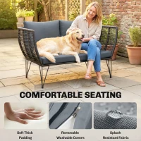 Outsunny Gartensofa mit Kissen 2-Sitzer Sofa Outdoor Balkon Sofa Rattansofa Polyrattan Gartenmöbel 123 x 67 x 72 cm Hellgrau(m-6)