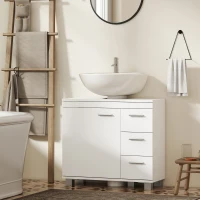 HOMCOM Meuble sous lavabo, meuble de salle de bain avec 3 tiroirs et porte à fermeture amortie, 70 x 30 x 64 cm, blanc(m-10)