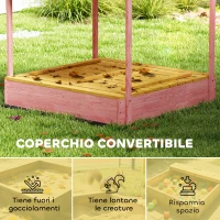 AIYAPLAY Sabbiera per Bambini 3-6 Anni con Tettuccio Fenicotteri, Sedute Pieghevoli, Coperchio e Fodera Inclusa, Sabbionaia per Bambini in Legno di Abete, 134.5x127.5x130 cm, Rosa(m-5)