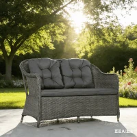 Outsunny Four-Piece Rattan Sofa Set, with Glass-Top Table - Light Grey(m-9)