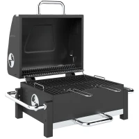 Outsunny Holzkohlegrill aus Stahl tragbarer BBQ Smoker mit Deckel verstellbare Lüftung zweistufige Kohlepfanne Thermometer(m-1)