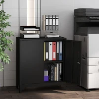 HOMCOM Lockable Metal Filing Cabinet, 2-Tier Storage Cupboard with Double Doors, Modern Office Organiser, Black(m-8)