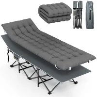 Outsunny Cama de Camping Plegable con Colchón Extraíble Reposacabezas y Bolsa de Transporte 186x68x37 cm Gris Oscuro(m-10)