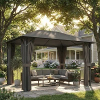 Outsunny Pavillon ca. 4x3m Wasserabweisend Stabil Winterfest Gartenpavillon mit Moskitonetz 4 Seitenteile Lüftung Drainagelöchern(m-2)