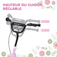 HOMCOM Trottinette enfant patinette pneus 30 cm Hauteur Guidon réglable poignée Frein et béquille Acier pour enfants à partir de 5 ans Rose(m-4)