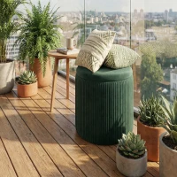 HOMCOM Storage Ottoman Modern Velvet Round Foot Stool for Living Room Bedroom 45 cm Dark Green(m-9)