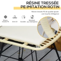 Outsunny 3-piece garden bistro set 2 chairs + round tempered glass coffee table 2 zip-off polyester cushions PE woven rattan galvanized metal Ø 45 x 50 cm cream(m-5)