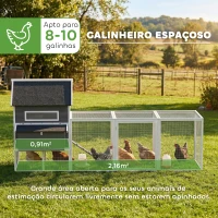 PawHut Galinheiro de Madeira Grande para Exterior com 2 Ninhos Cercado Telhado de Asfalto Bandeja Removível e Rampa 347x160x150 cm Cinzento Escuro(m-4)