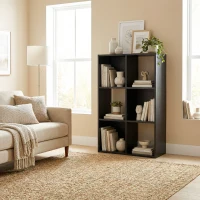 HOMCOM Industrial Style Storage Shelf, Bookcase, Bookshelf with 6 Compartments, for Living Room, Home Study, Black Wood Effect(m-8)