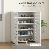 HOMCOM Narrow Shoe Cabinet for Entryway, 5-Tier Slim Shoe Storage Cabinet with 2 Slatted Doors and Adjustable Shelves(m-4)