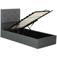 HOMCOM Single Bed Frame Gas Side Lift Under Bed Storage Upholstered Platform Bed Tufted Headboard for 90 x 190 cm Mattress(m-11)