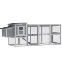 PawHut Galinheiro de Madeira Casa para 3-4 Galinhas com Recinto Caixa de Ninho Telhado em Betume Cobertura Oxford Gaveta Deslizante 264x82x89 cm Cinza
