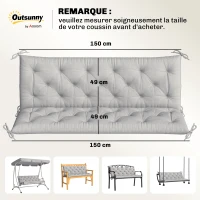 Outsunny Coussin matelas assise dossier pour banc de jardin balancelle canapé 3 places grand confort 150 x 98 x 8 cm gris clair(m-3)